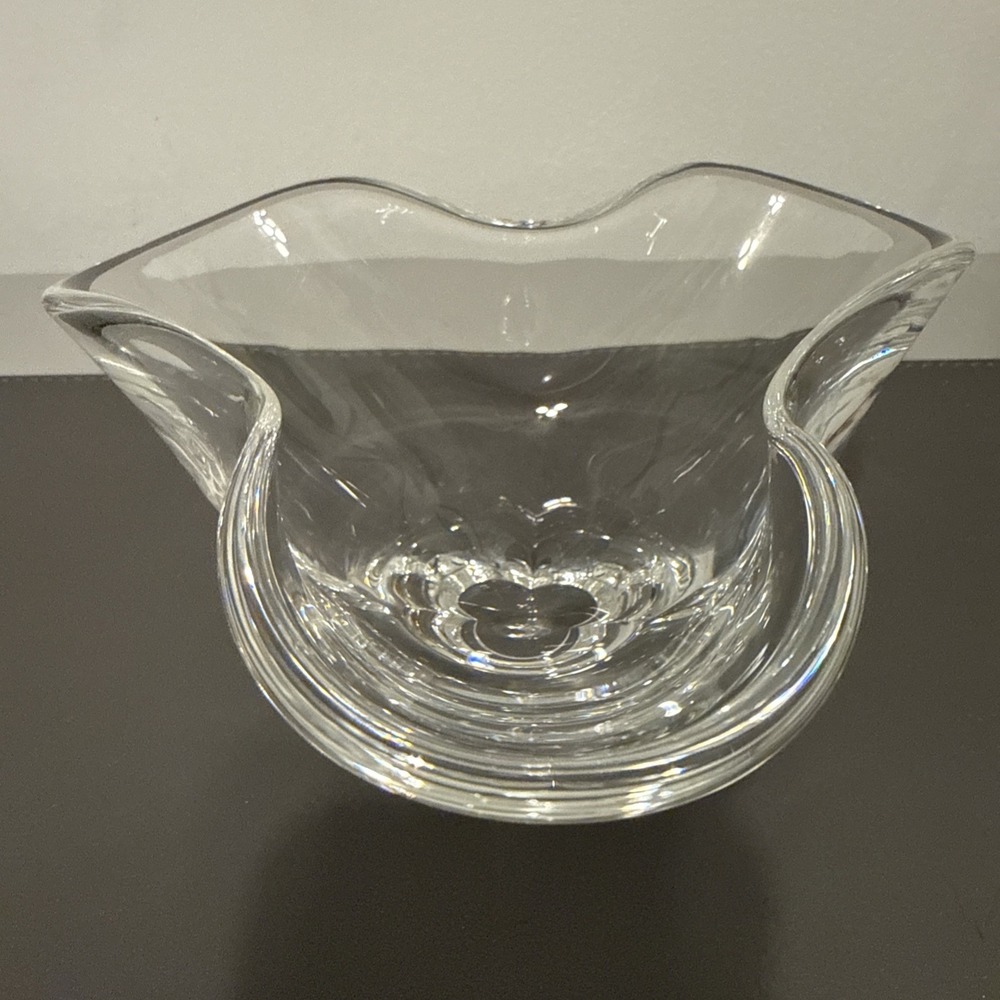 Steuben Signed Crystal Trefoil Bowl 8123 Donald Pollard Mid Century Art Glass
